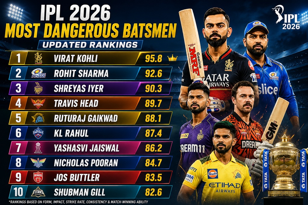 IPL 2026 Most Dangerous Batsmen List – Updated Rankings