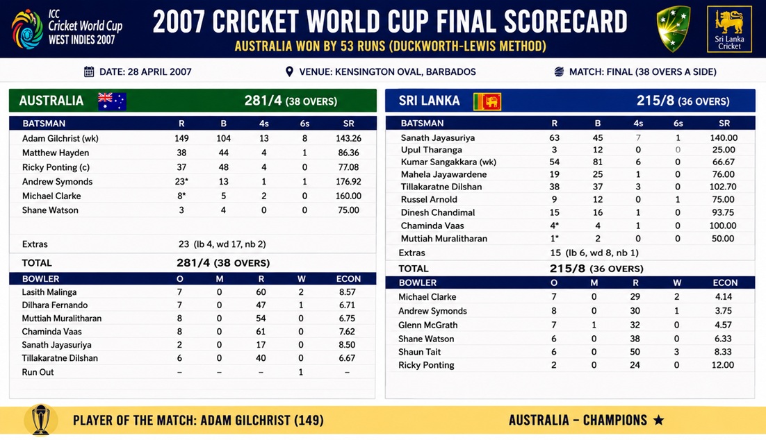 2007 Cricket World Cup Final Scorecard