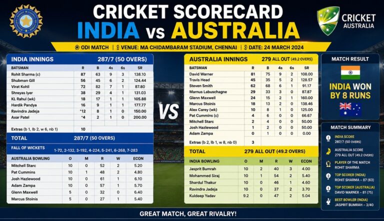 Cricket Scorecard India vs Australia