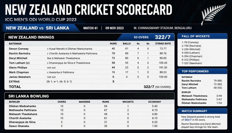 New Zealand Cricket Scorecard