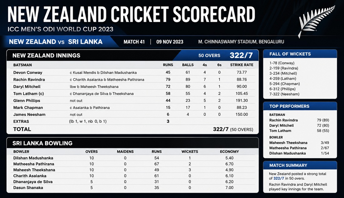 New Zealand Cricket Scorecard