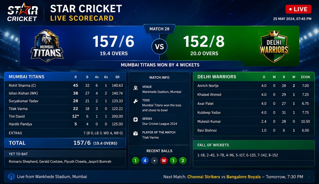 Star Cricket Live Scorecard