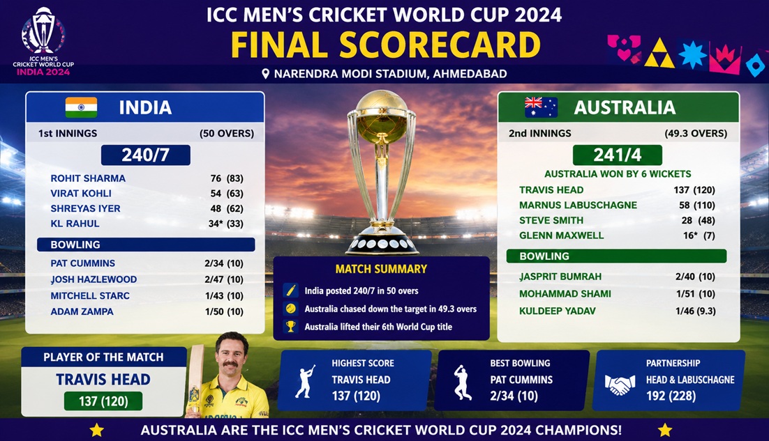 2024 Cricket World Cup Final Scorecard