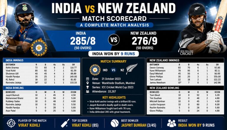 India vs New Zealand Match Scorecard